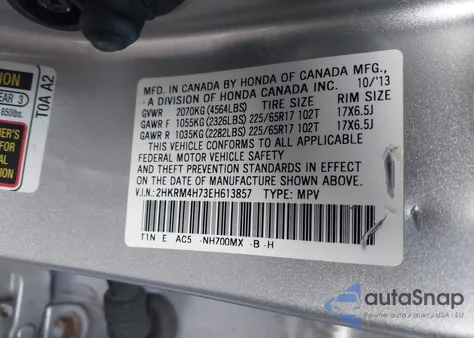 2014 Honda Cr-V Ex-L z USA, uszkodzony, nr VIN 2HKRM4H73EH613857